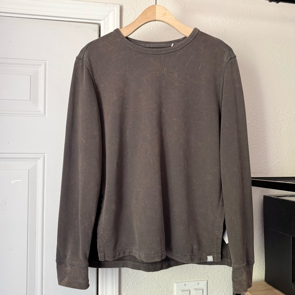 JASON SCOTT charcoal grey brown garment dyed pima cotton‎ crew pullover sweater